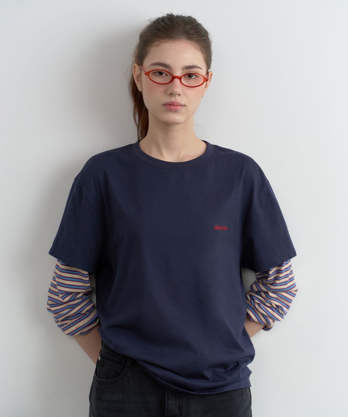 로라로라(ROLAROLA) LAYERED STRIPE T-SHIRT NAVY