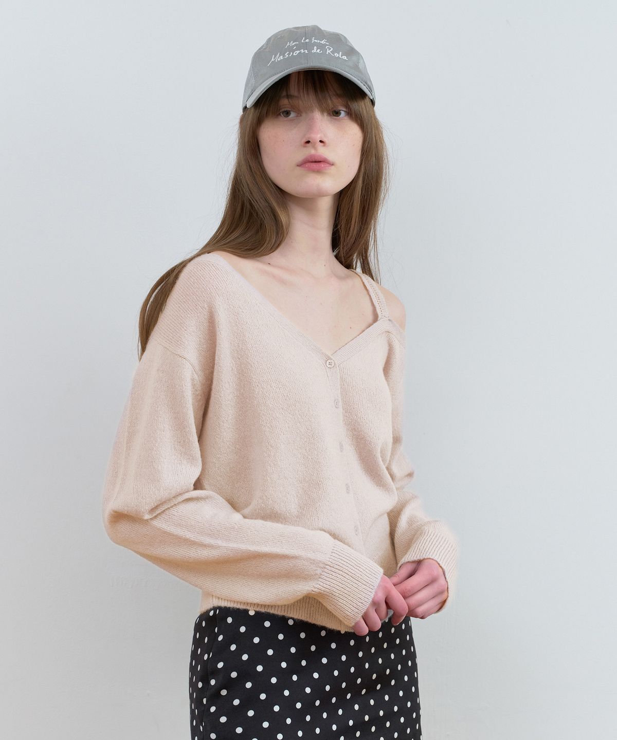 로라로라(ROLAROLA) ONE OFF SHOULDER CARDIGAN L/PINK