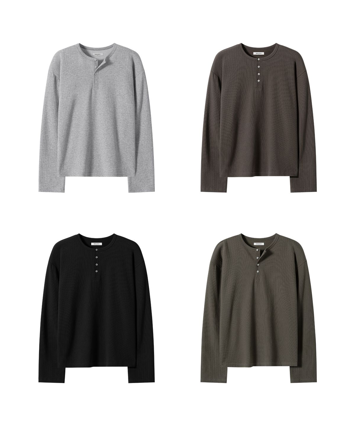 브렌슨(BRENSON) 리브드 크롭 헨리넥 롱슬리브 ( 4Color )