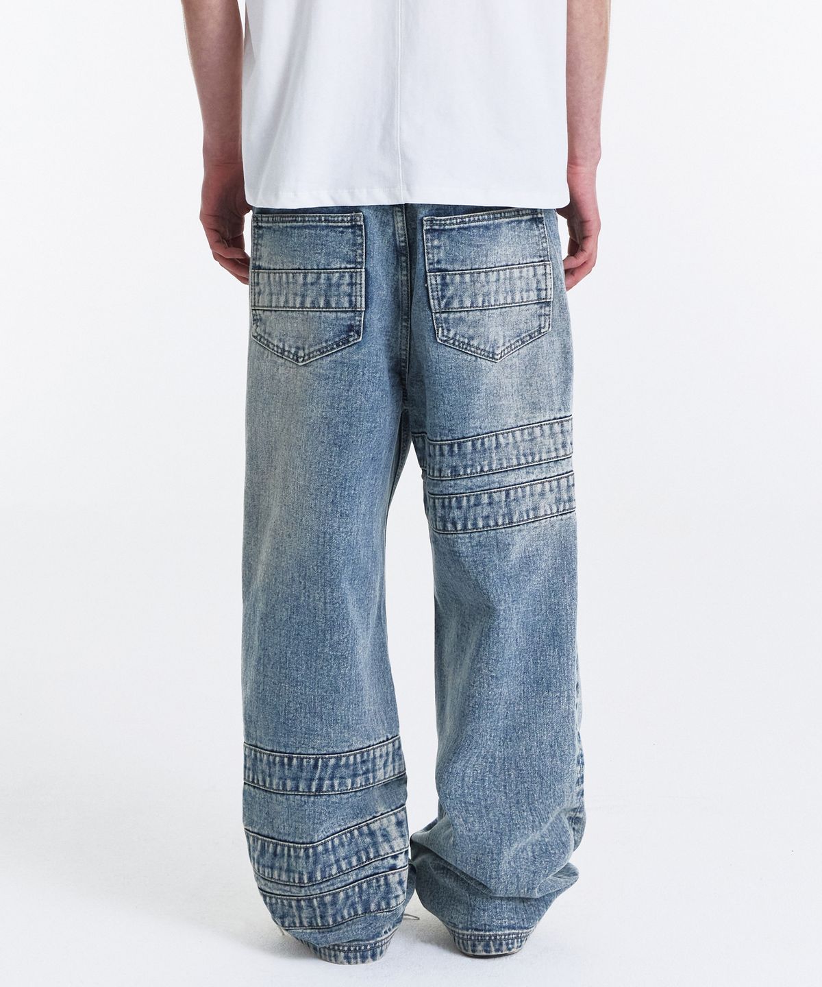 기철(KICHUL) Wrap Tape Straight Denim Pants (Washed Blue)