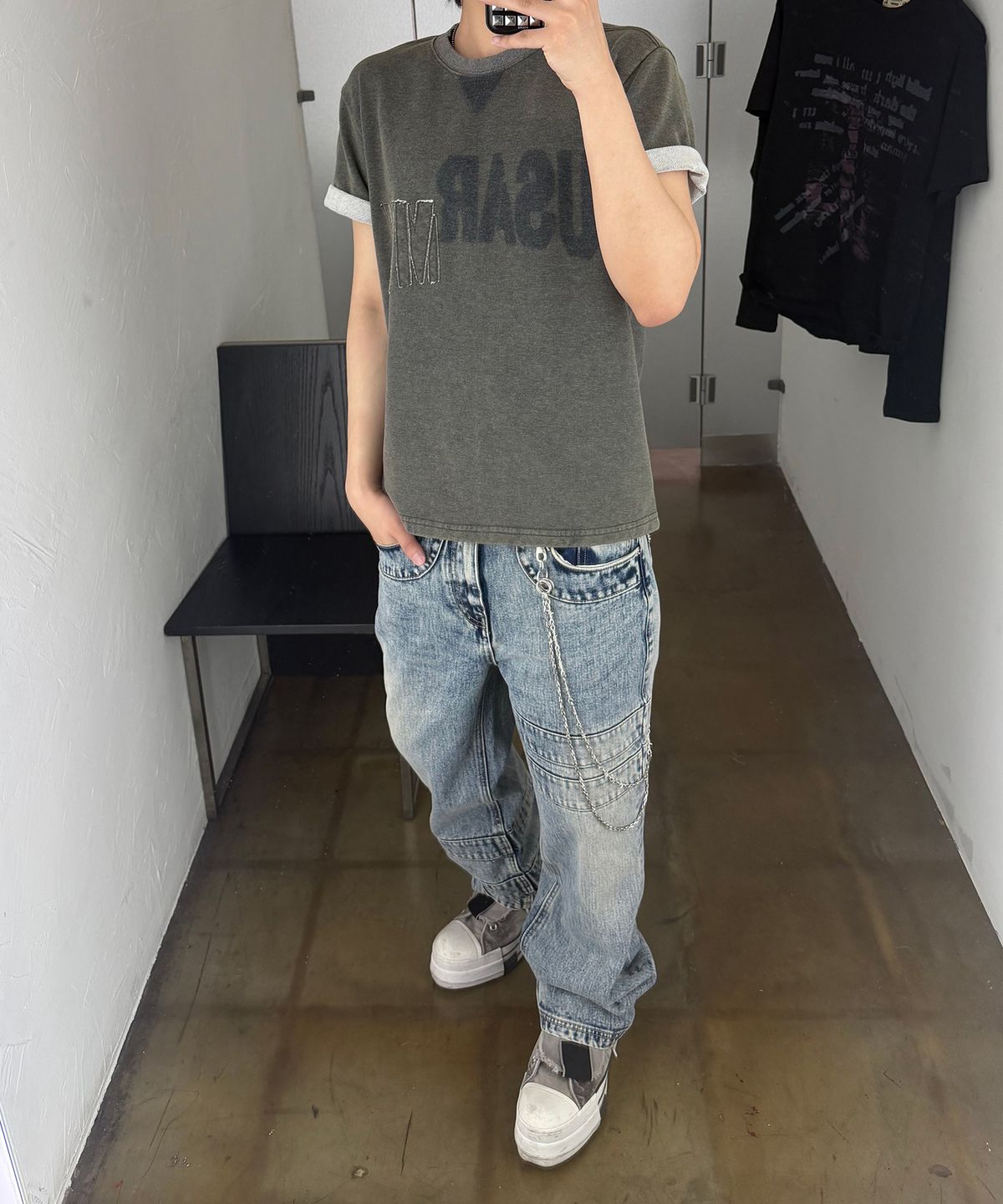 기철(KICHUL) Wrap Tape Straight Denim Pants (Washed Blue)