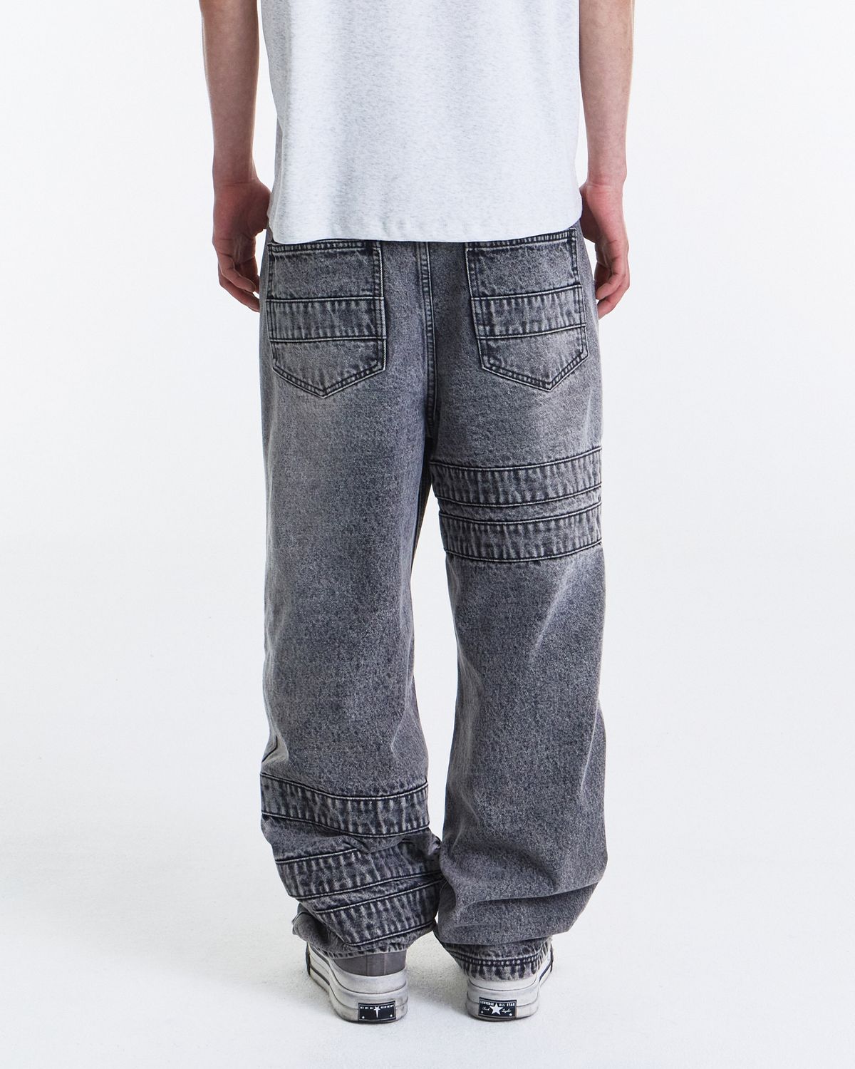 기철(KICHUL) Wrap Tape Straight Denim Pants (Stone Grey)