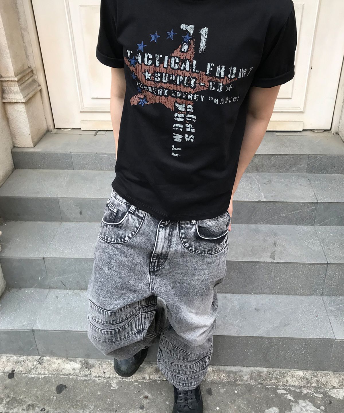 기철(KICHUL) Wrap Tape Straight Denim Pants (Stone Grey)