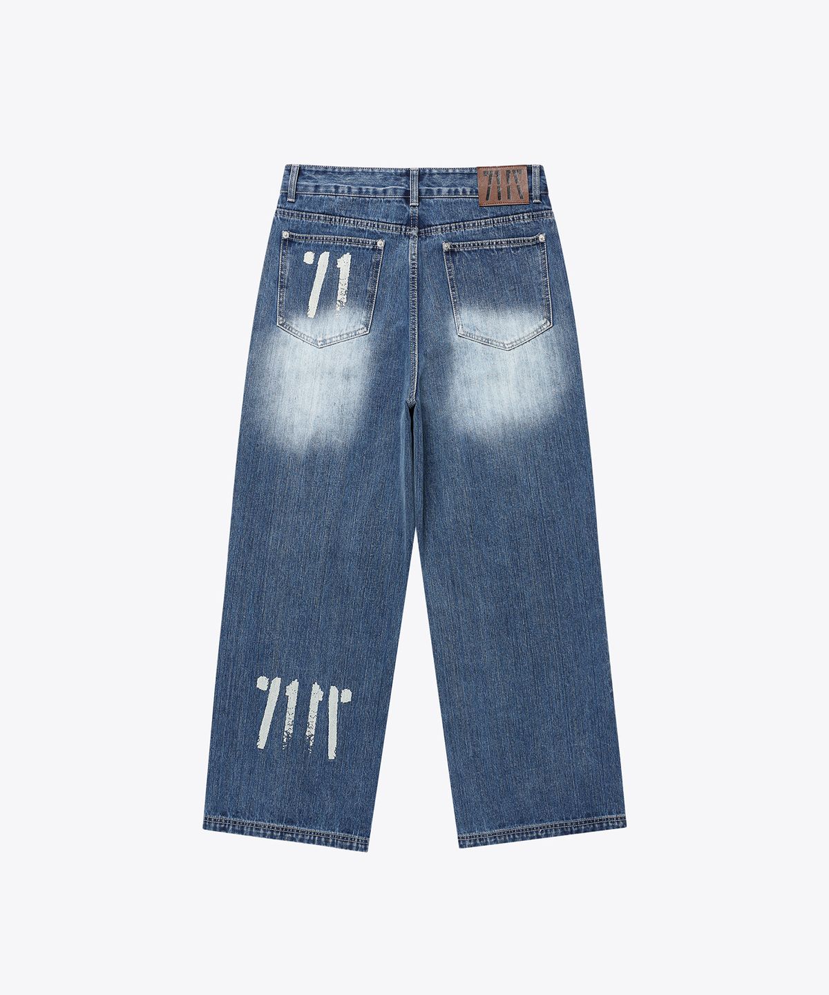 기철(KICHUL) Phonetic Code Printed Wide Denim Pants (Indigo)