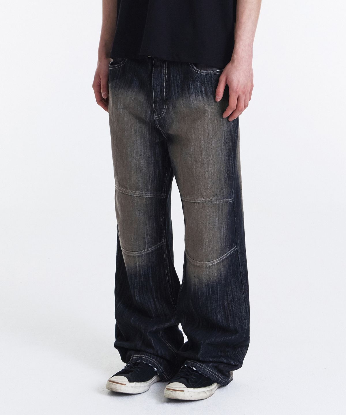 기철(KICHUL) Slub Biker Straight Denim Pants (Black)
