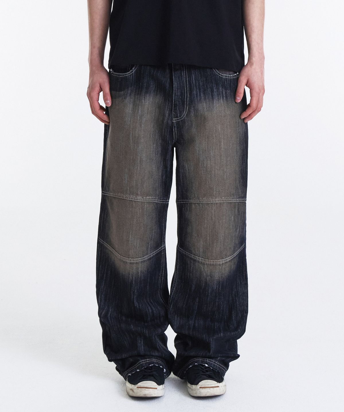 기철(KICHUL) Slub Biker Straight Denim Pants (Black)