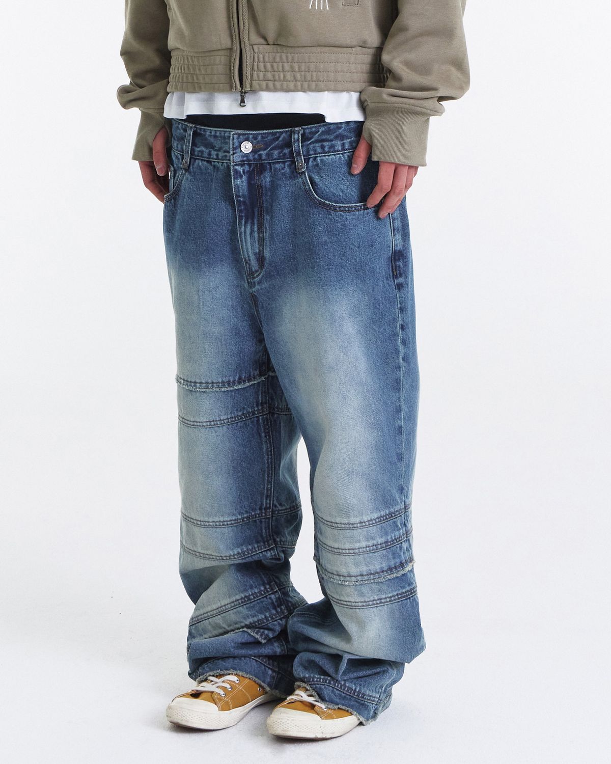기철(KICHUL) Bind Raw Cut Straight Denim Pants (Indigo)