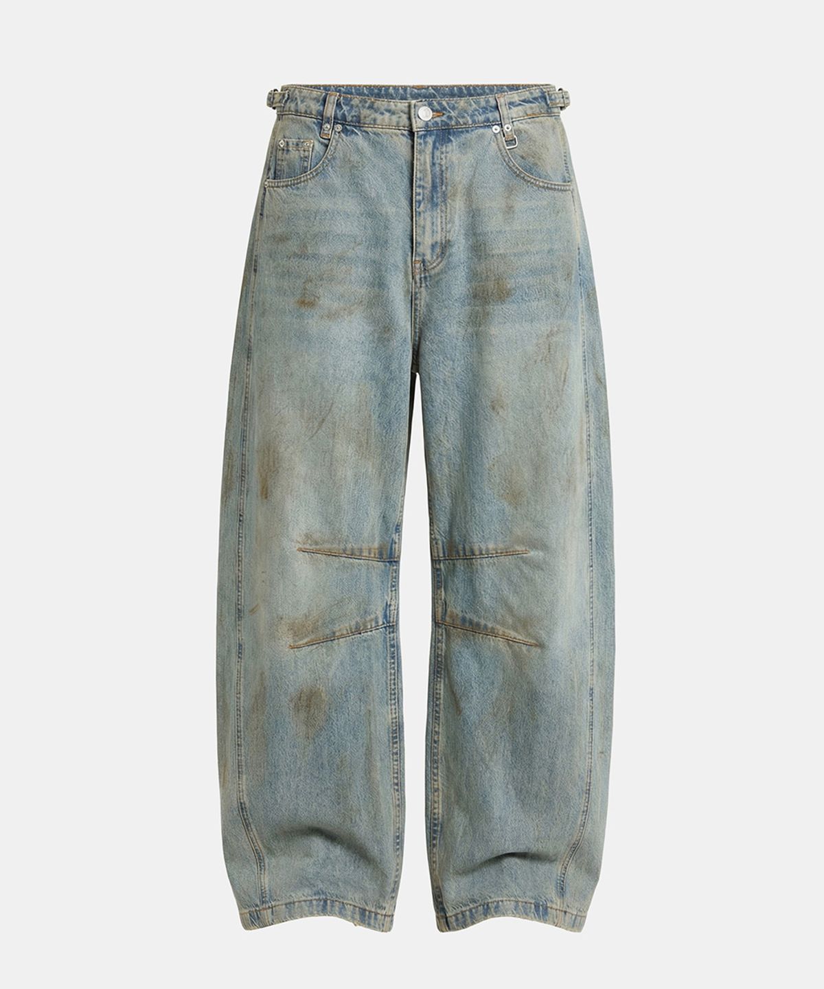 배드블러드(BADBLOOD) Star-Studded Barrel Jeans - Light Blue
