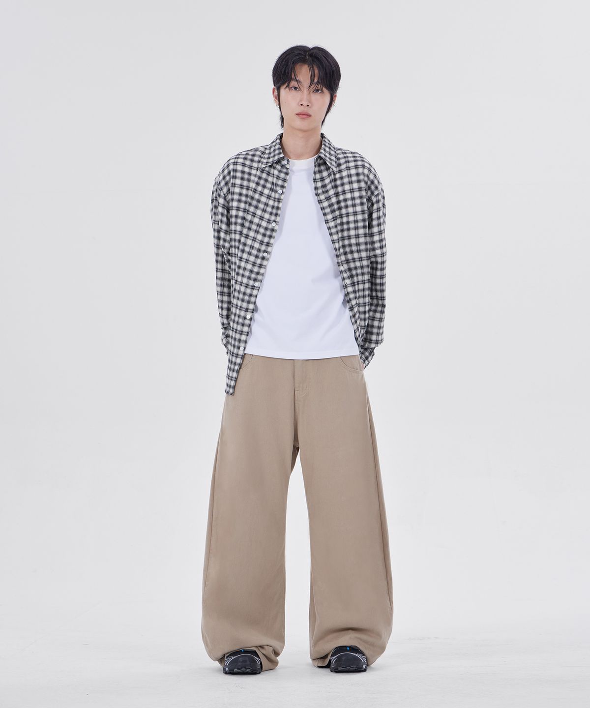 굿라이프웍스(GLW) 이지 오버핏 체크 셔츠 블랙
