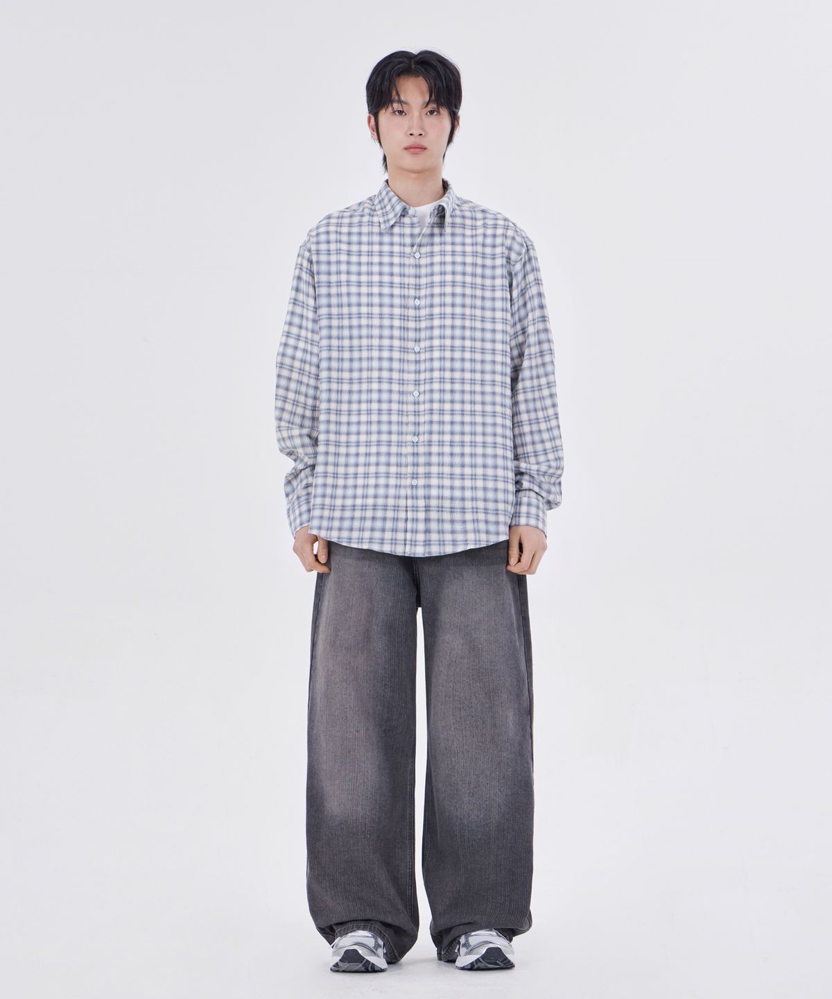 굿라이프웍스(GLW) 이지 오버핏 체크 셔츠 블루