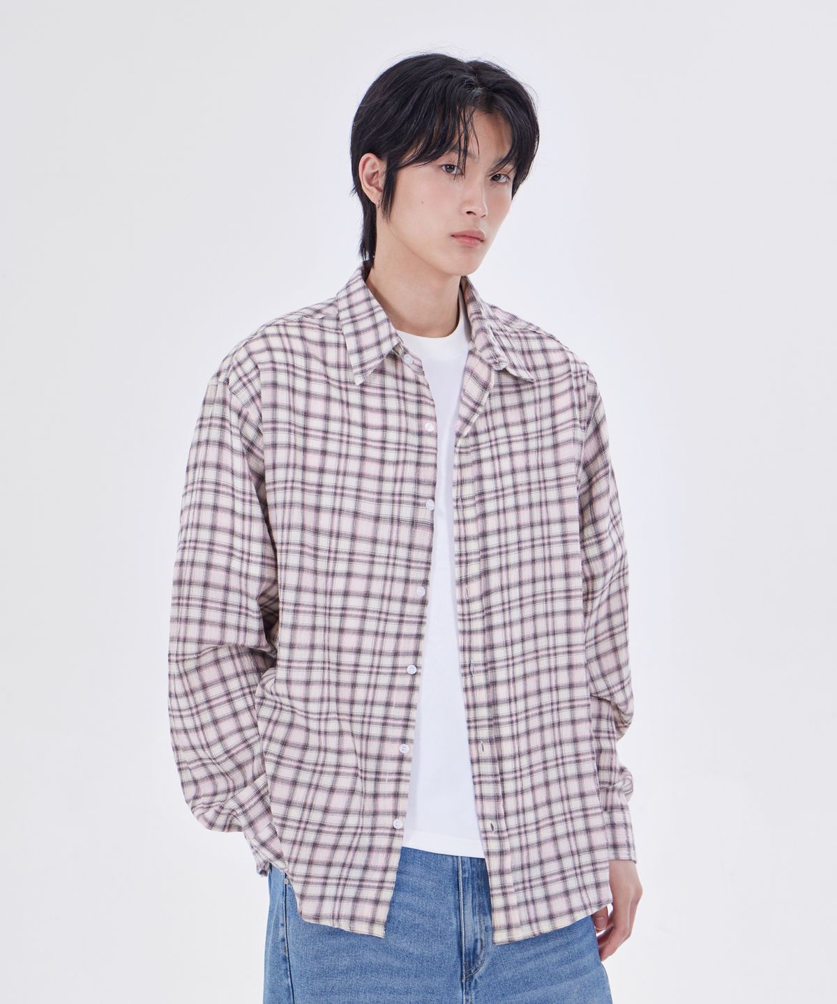 굿라이프웍스(GLW) 이지 오버핏 체크 셔츠 핑크
