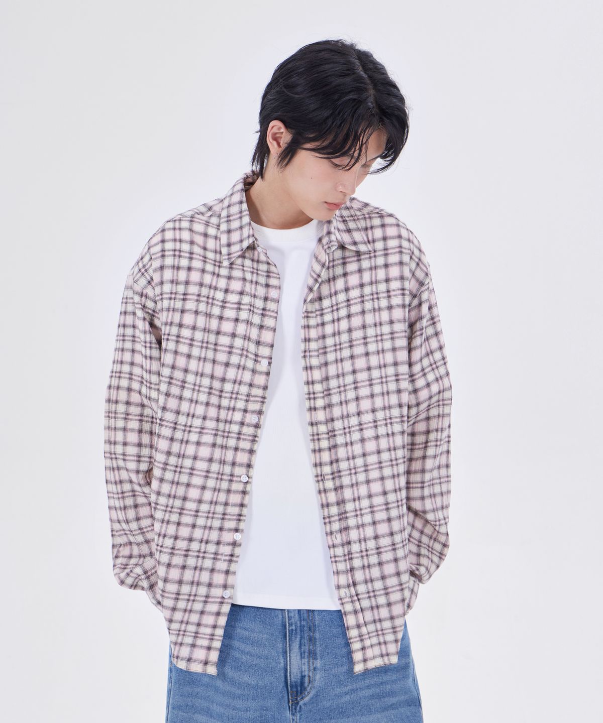 굿라이프웍스(GLW) 이지 오버핏 체크 셔츠 핑크