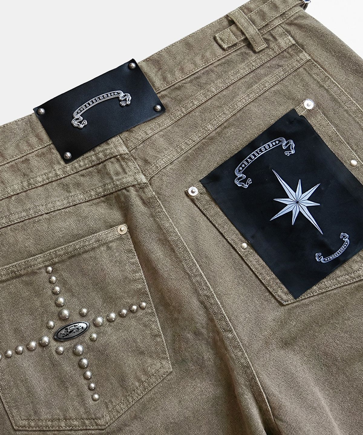 배드블러드(BADBLOOD) Star-Studded Barrel Pants - Beige