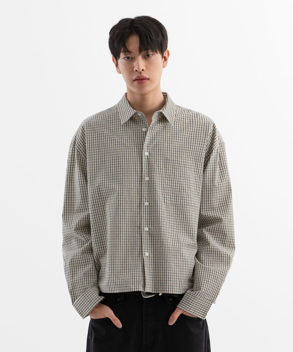 브렌슨(BRENSON) 마틴 체크 크롭 셔츠 ( 블랙 )