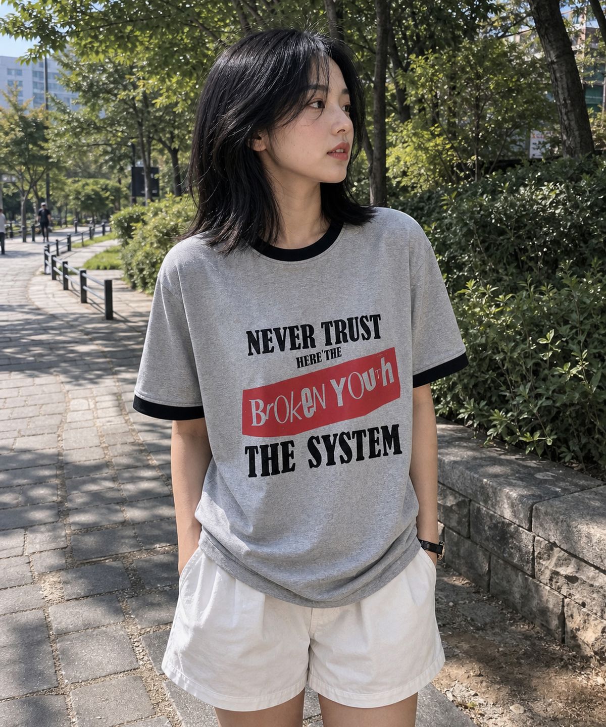 아이돈워너셀(IDWS) Broken Ringer T-Shirt Gray