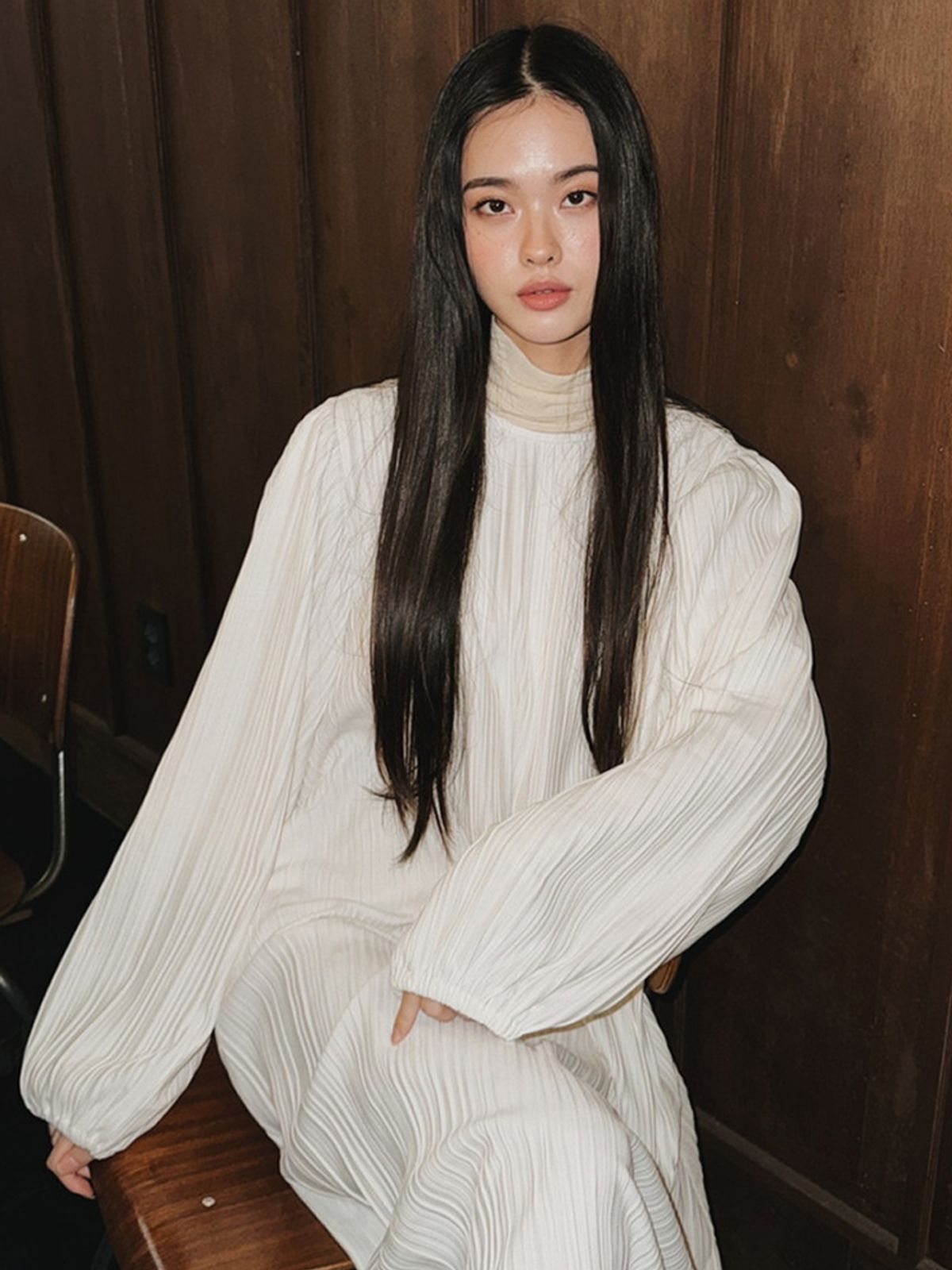 메르메르(MER MER) (2컬러) FW 플리츠 벌룬 드레스_블랙/아이보리