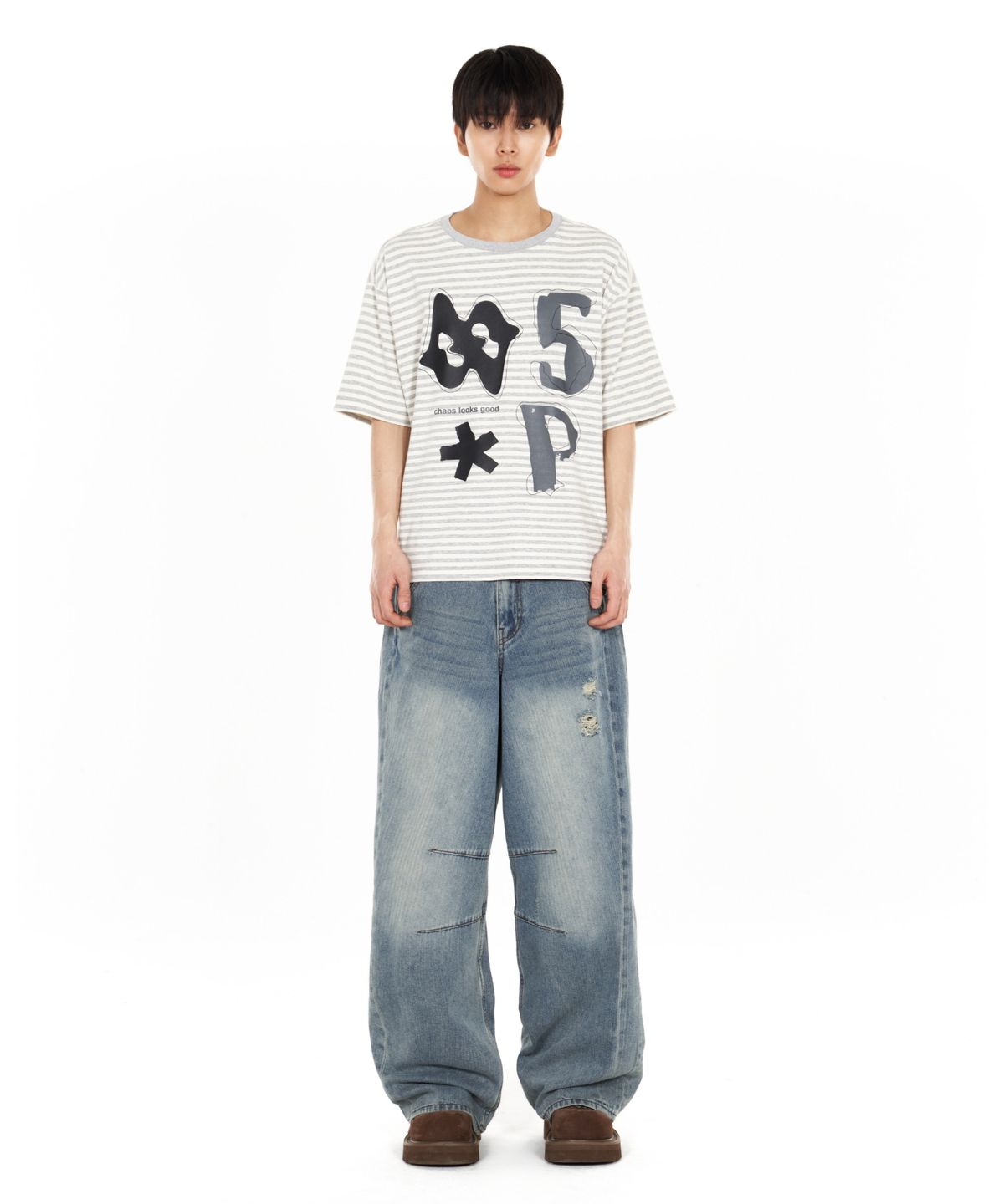 아이돈워너셀(IDWS) Piece Stripe T-Shirt Gray