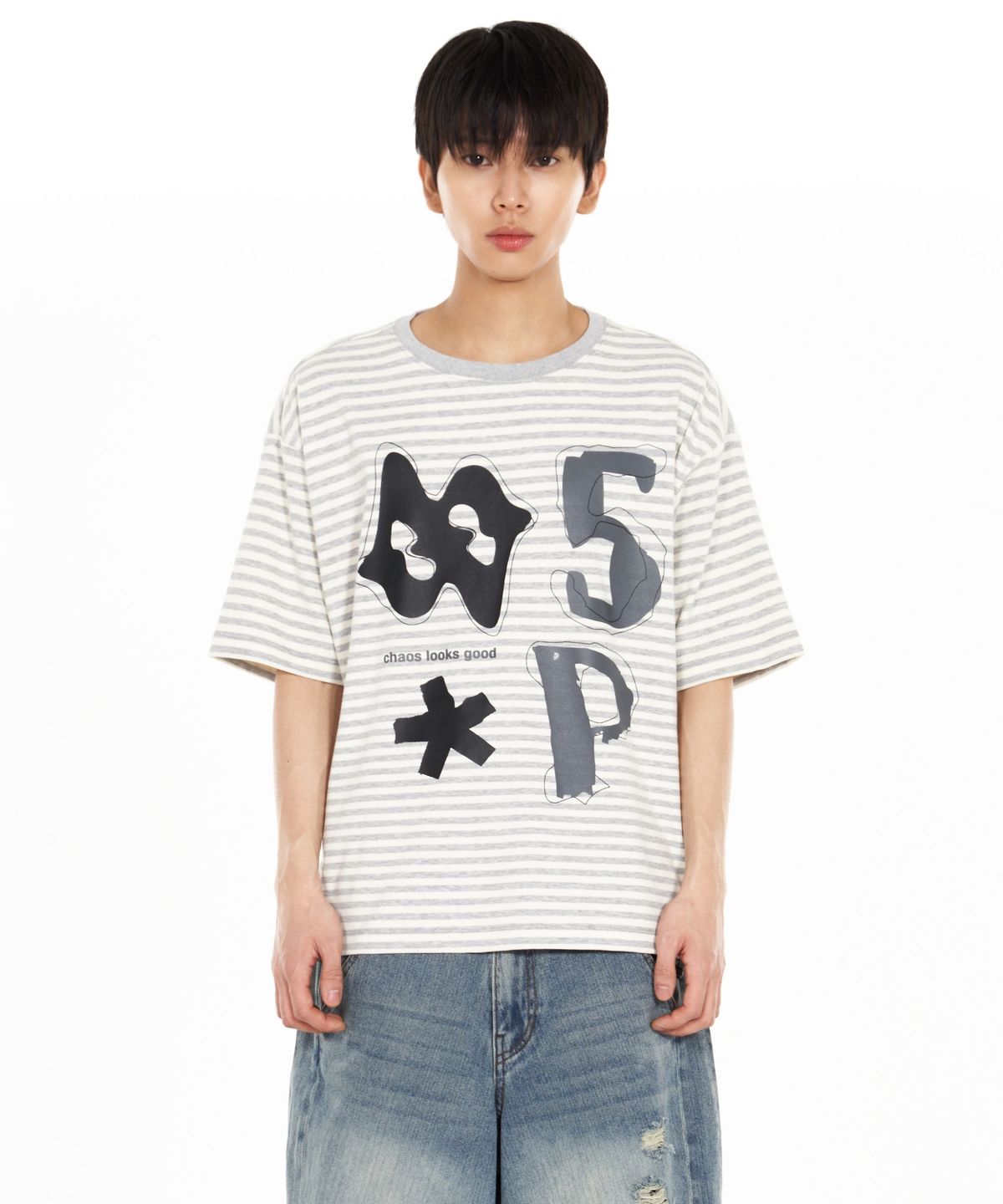 아이돈워너셀(IDWS) Piece Stripe T-Shirt Gray