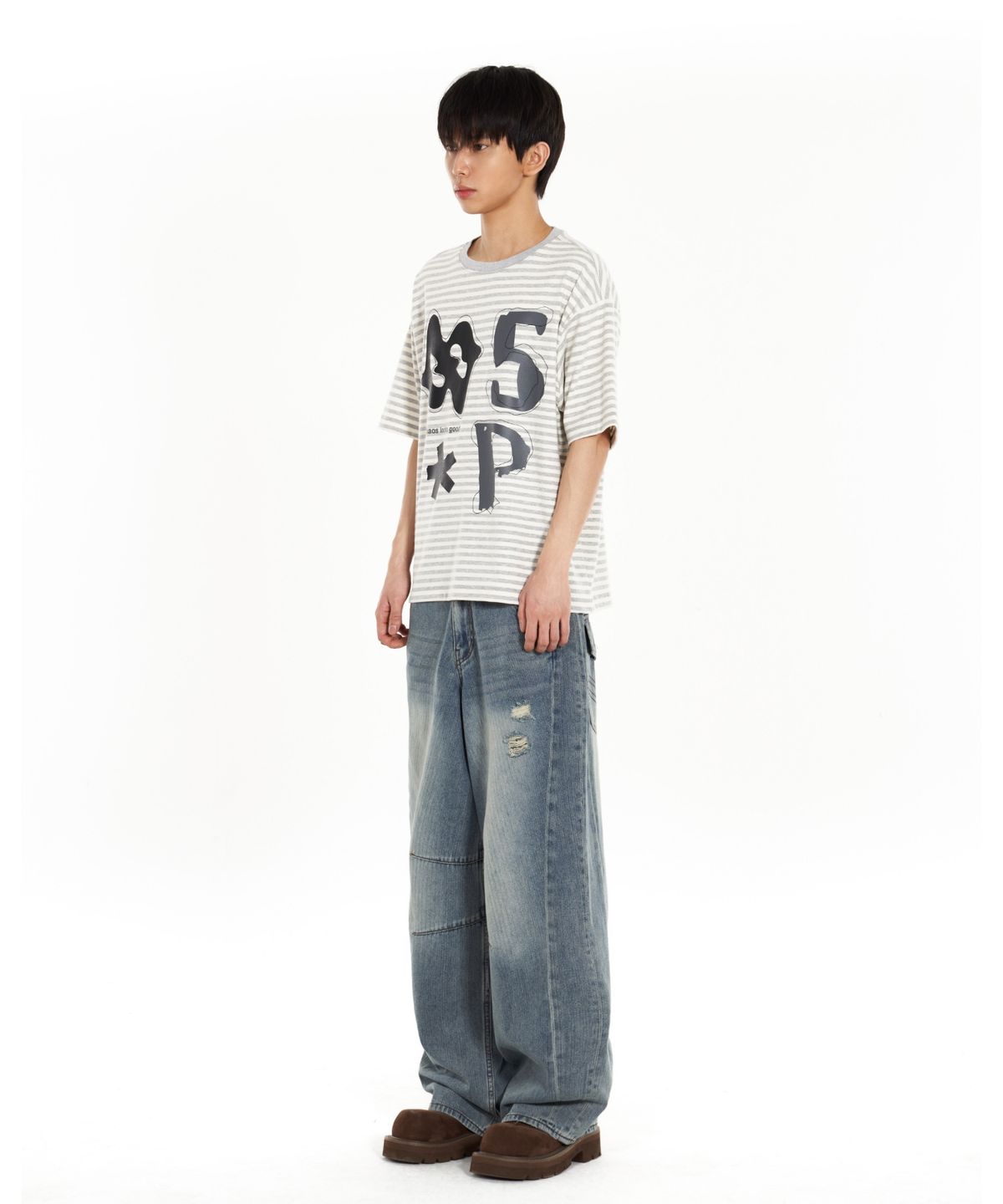 아이돈워너셀(IDWS) Piece Stripe T-Shirt Gray