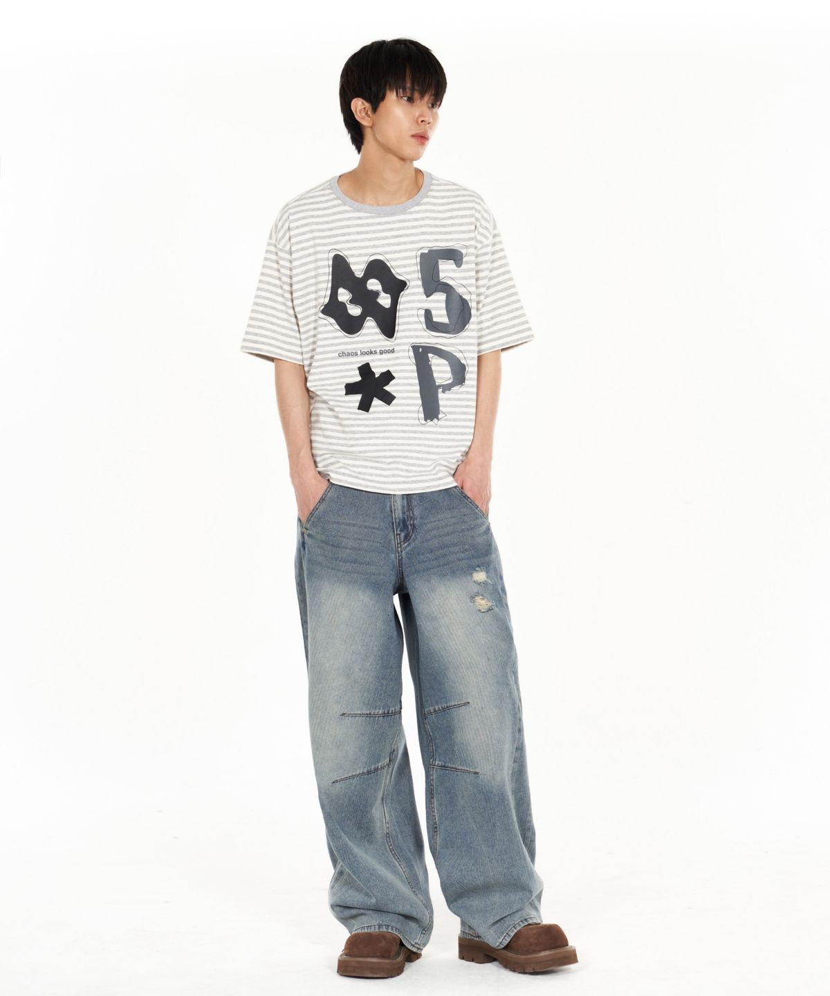 아이돈워너셀(IDWS) Piece Stripe T-Shirt Gray