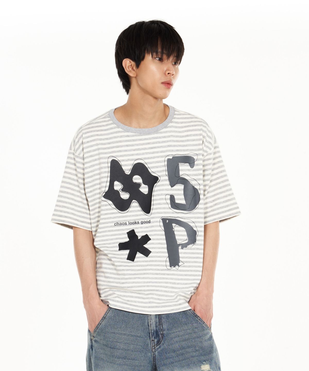 아이돈워너셀(IDWS) Piece Stripe T-Shirt Gray