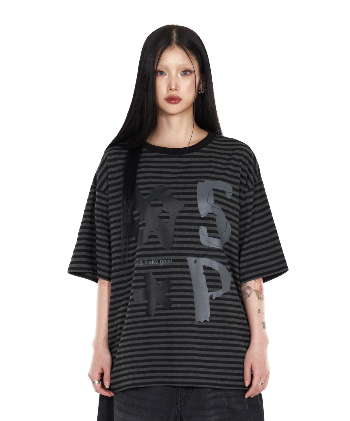 아이돈워너셀(IDWS) Piece Stripe T-Shirt Black