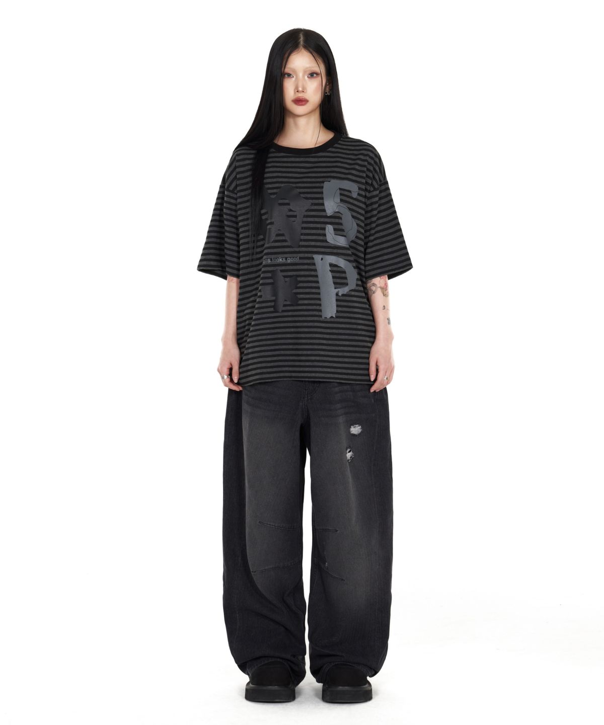 아이돈워너셀(IDWS) Piece Stripe T-Shirt Black