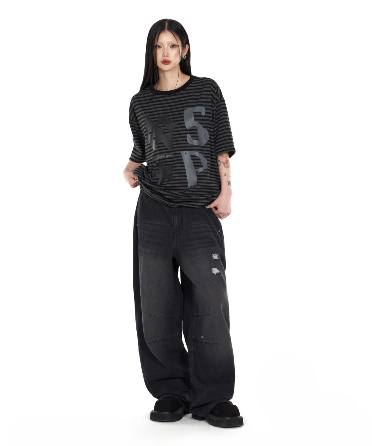 아이돈워너셀(IDWS) Piece Stripe T-Shirt Black