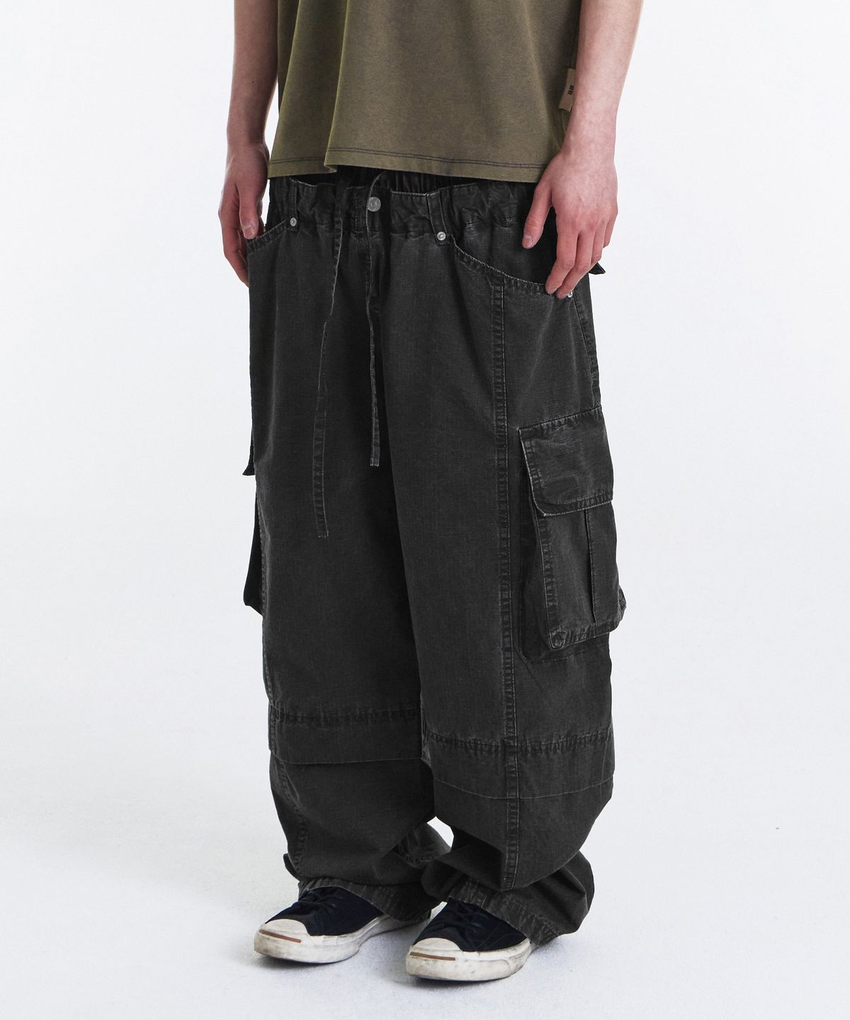 기철(KICHUL) Double Waist Ripstop Cargo Pants (Washed Khaki)