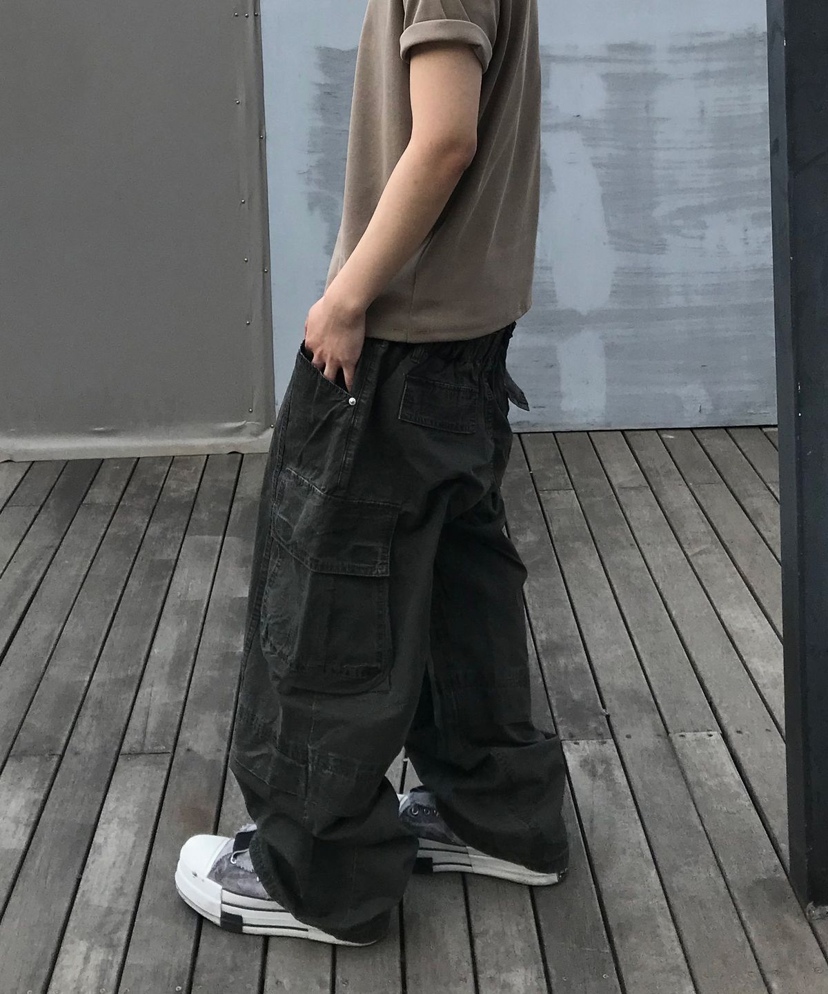 기철(KICHUL) Double Waist Ripstop Cargo Pants (Washed Khaki)