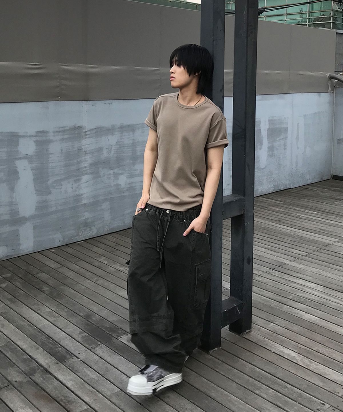 기철(KICHUL) Double Waist Ripstop Cargo Pants (Washed Khaki)
