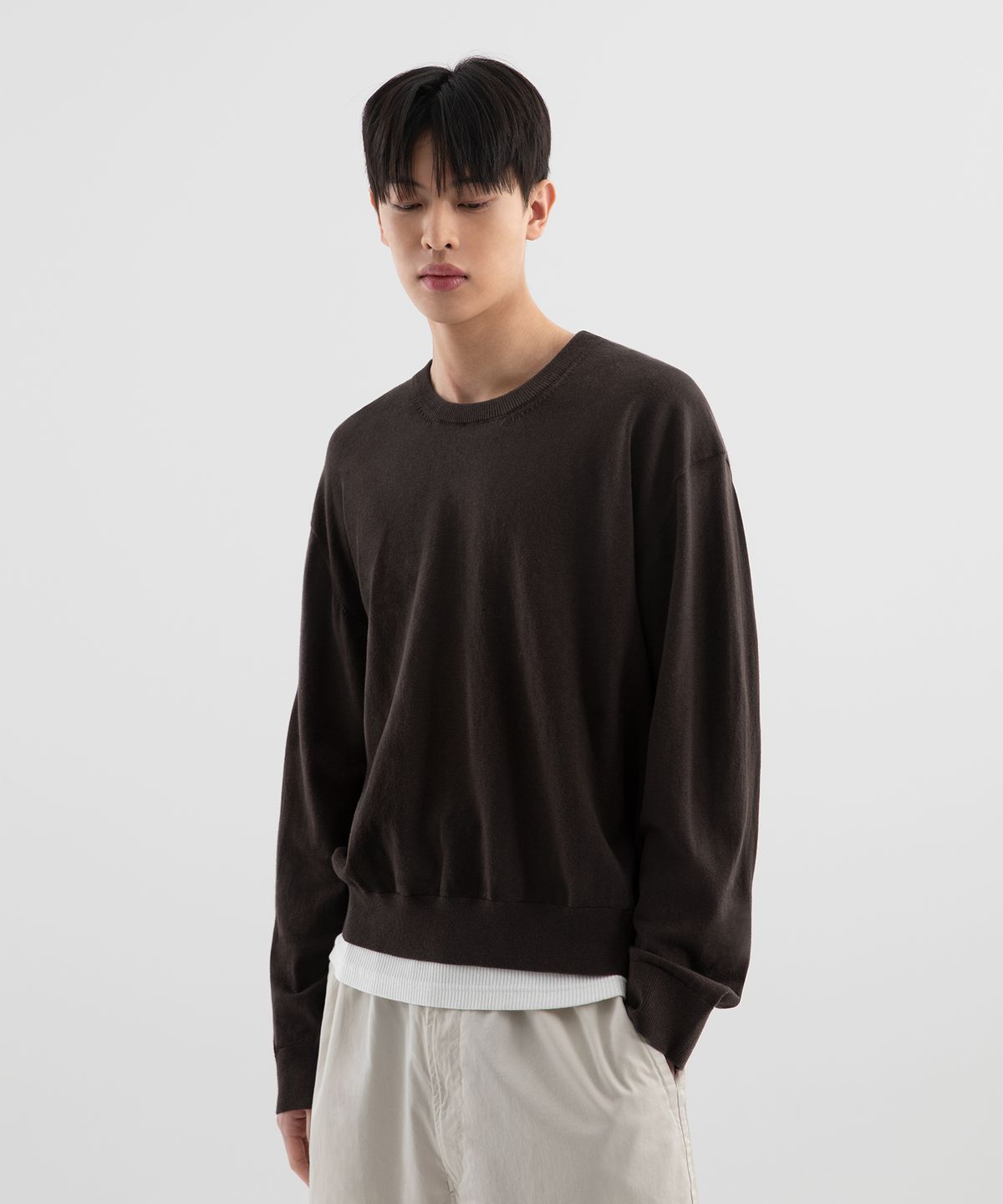브렌슨(BRENSON) 소프트 워셔블 크롭 라운드 니트 ( 4Color )