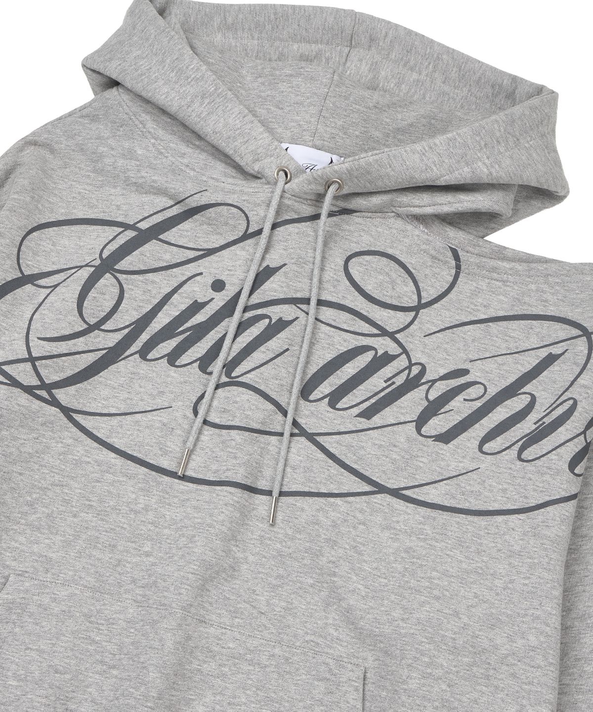 길라아카이브(GILAARCHIVE) SCRIPT LETTERING ONE SHOULDER HOODED_GREY