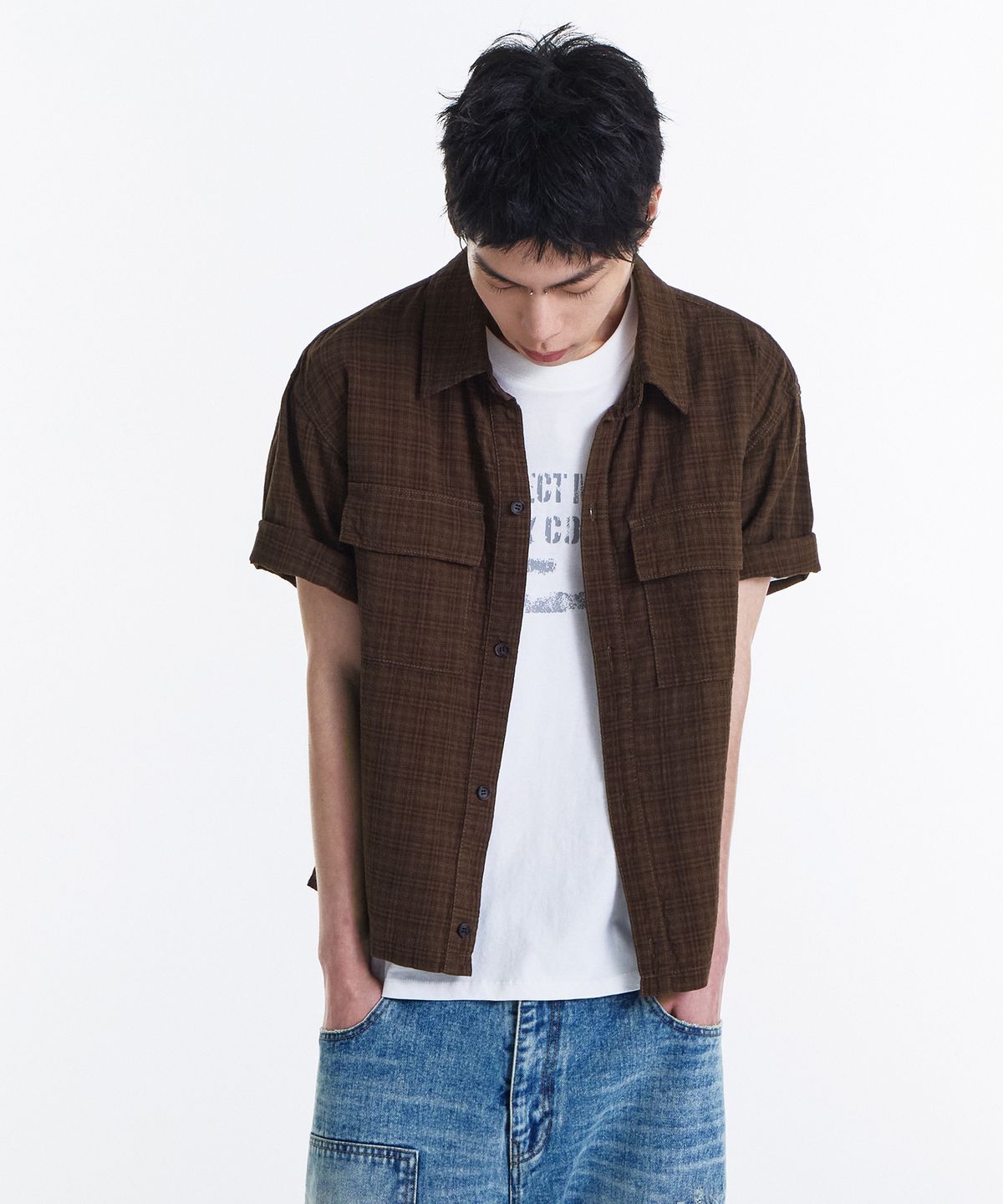 기철(KICHUL) Grain Crop Check Shirt (Brown)
