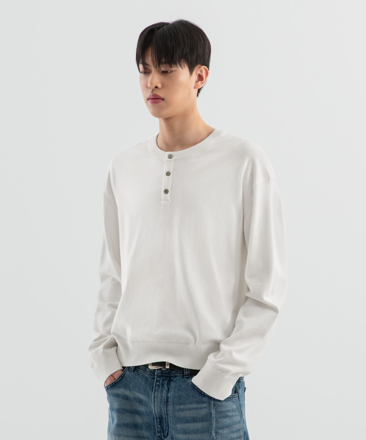 브렌슨(BRENSON) 소프트 워셔블 크롭 헨리넥 니트 ( 4Color )