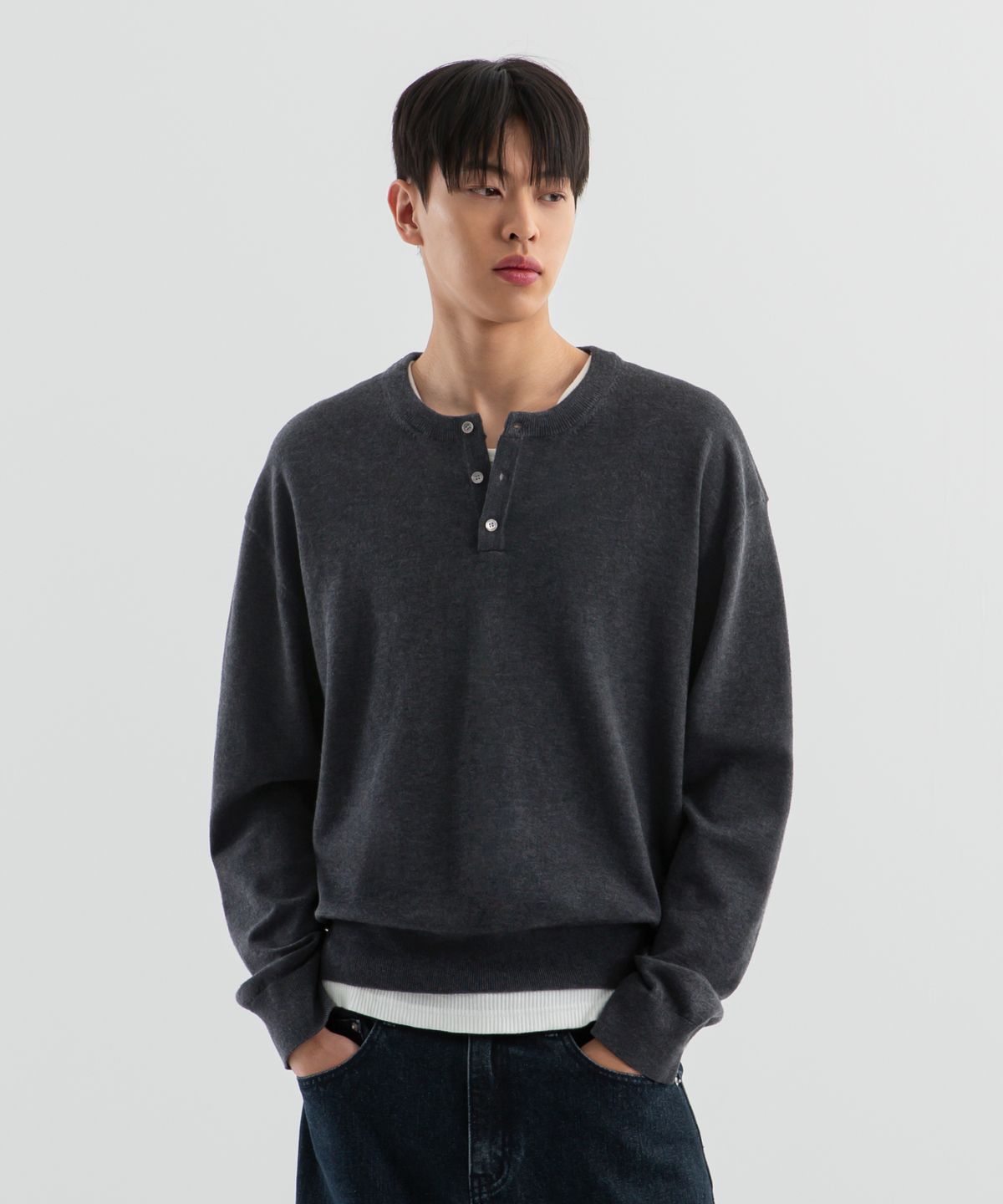 브렌슨(BRENSON) 소프트 워셔블 크롭 헨리넥 니트 ( 4Color )