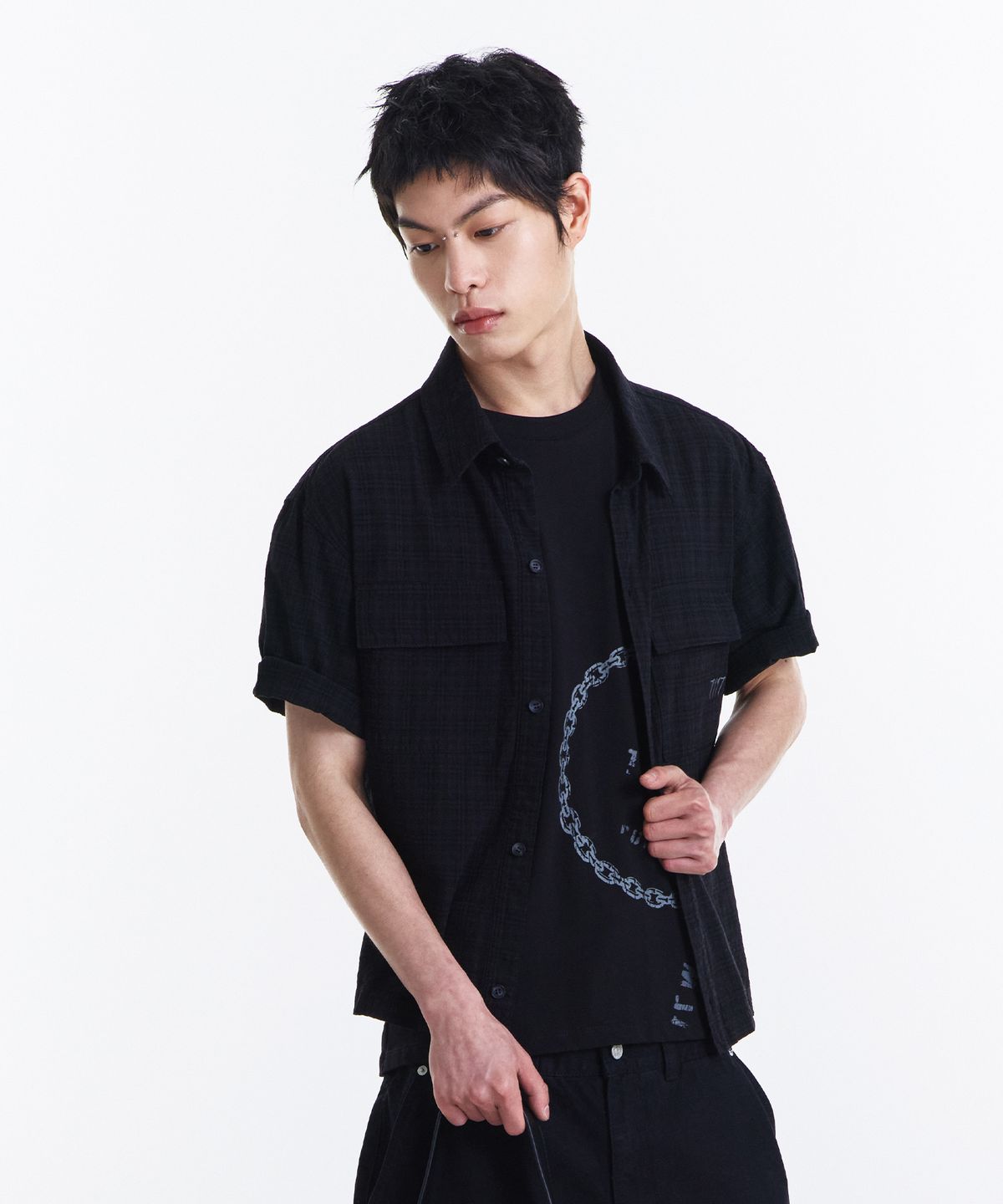 기철(KICHUL) Grain Crop Check Shirt (Black)