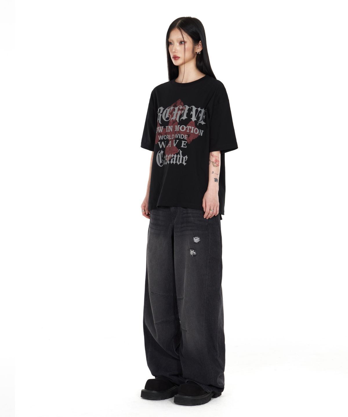 아이돈워너셀(IDWS) Wave Cross T-Shirt Black