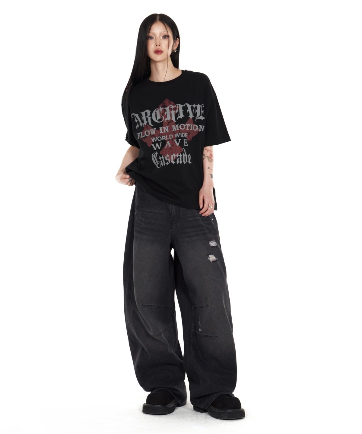 아이돈워너셀(IDWS) Wave Cross T-Shirt Black