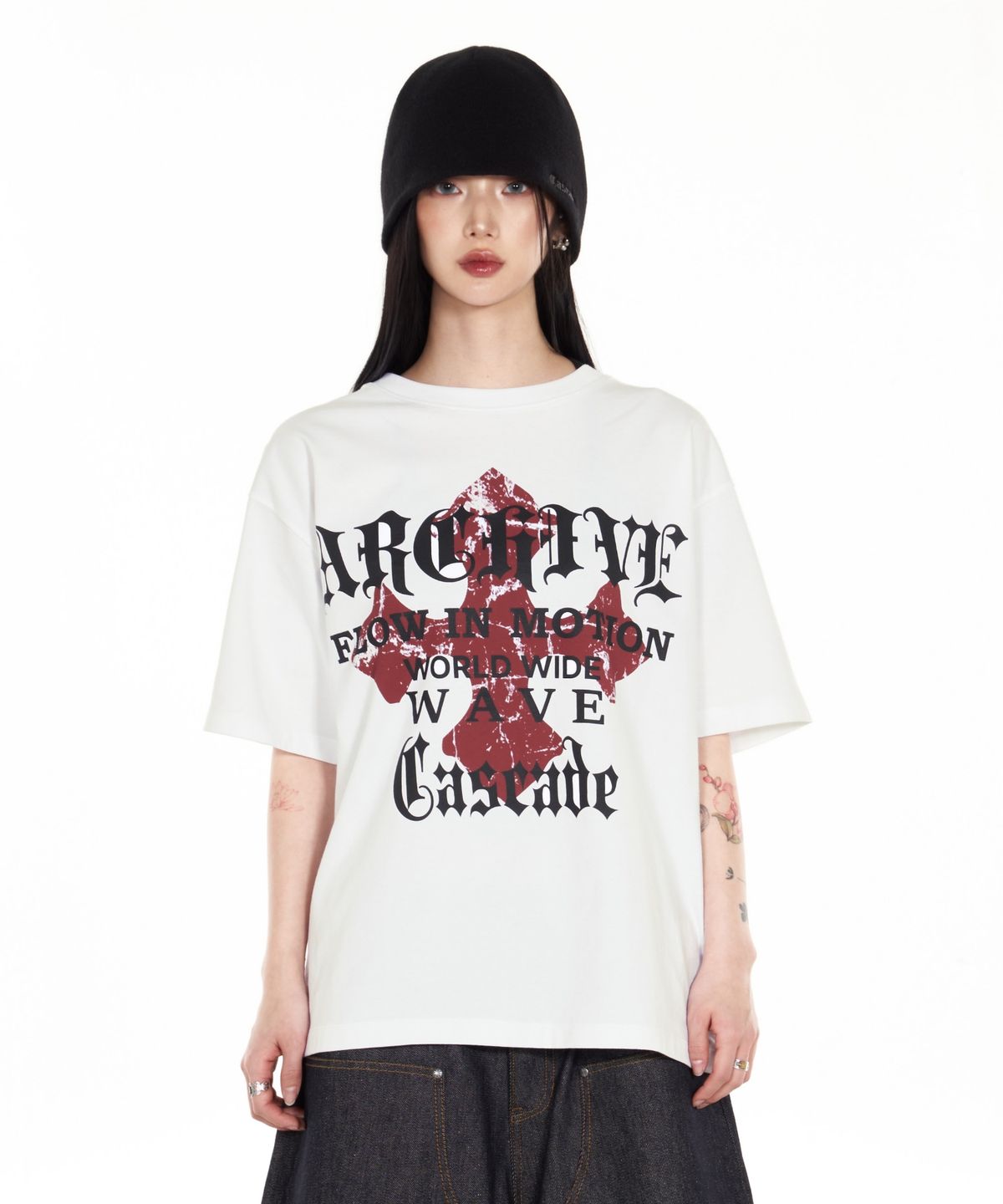 아이돈워너셀(IDWS) Wave Cross T-Shirt White
