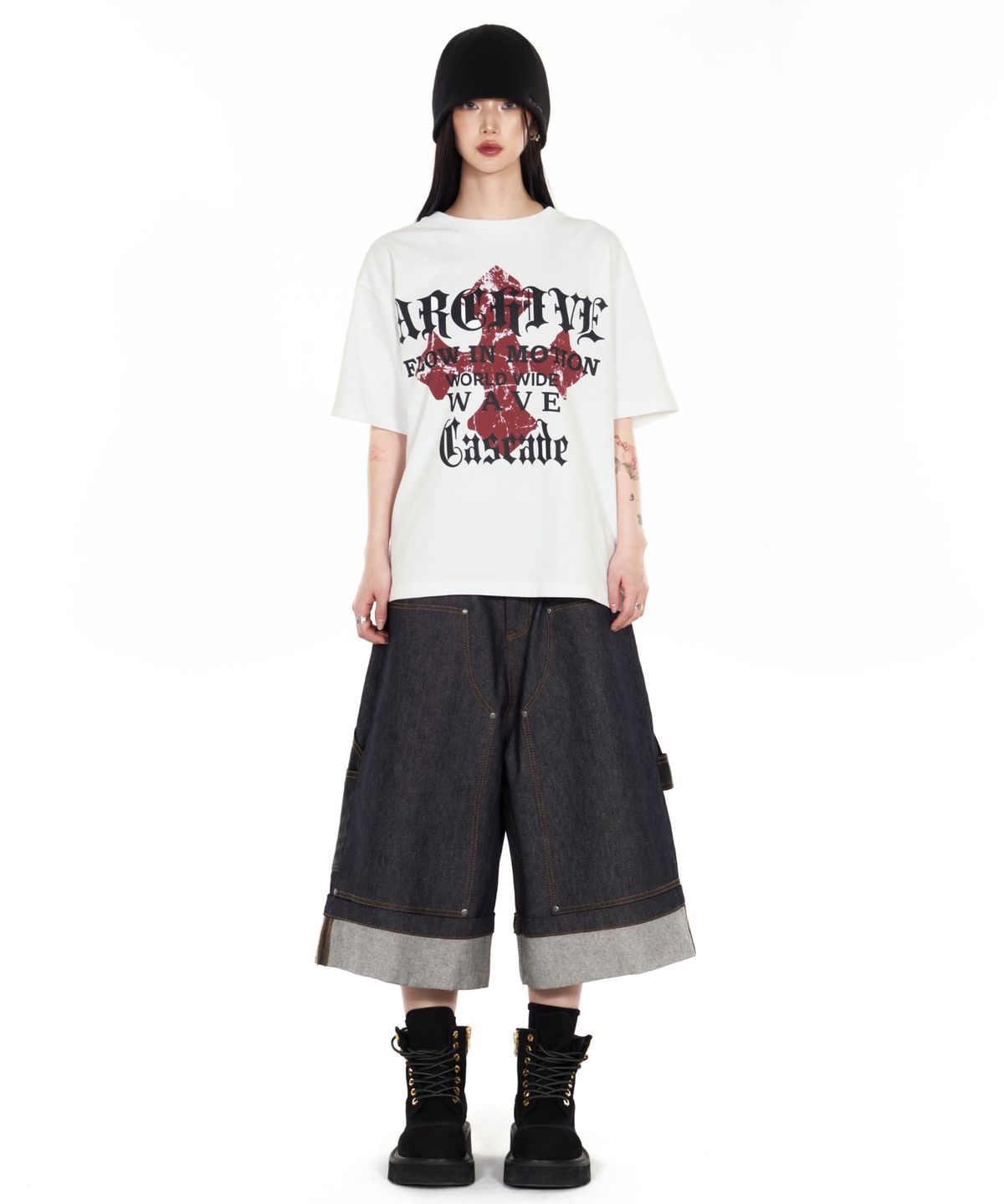 아이돈워너셀(IDWS) Wave Cross T-Shirt White