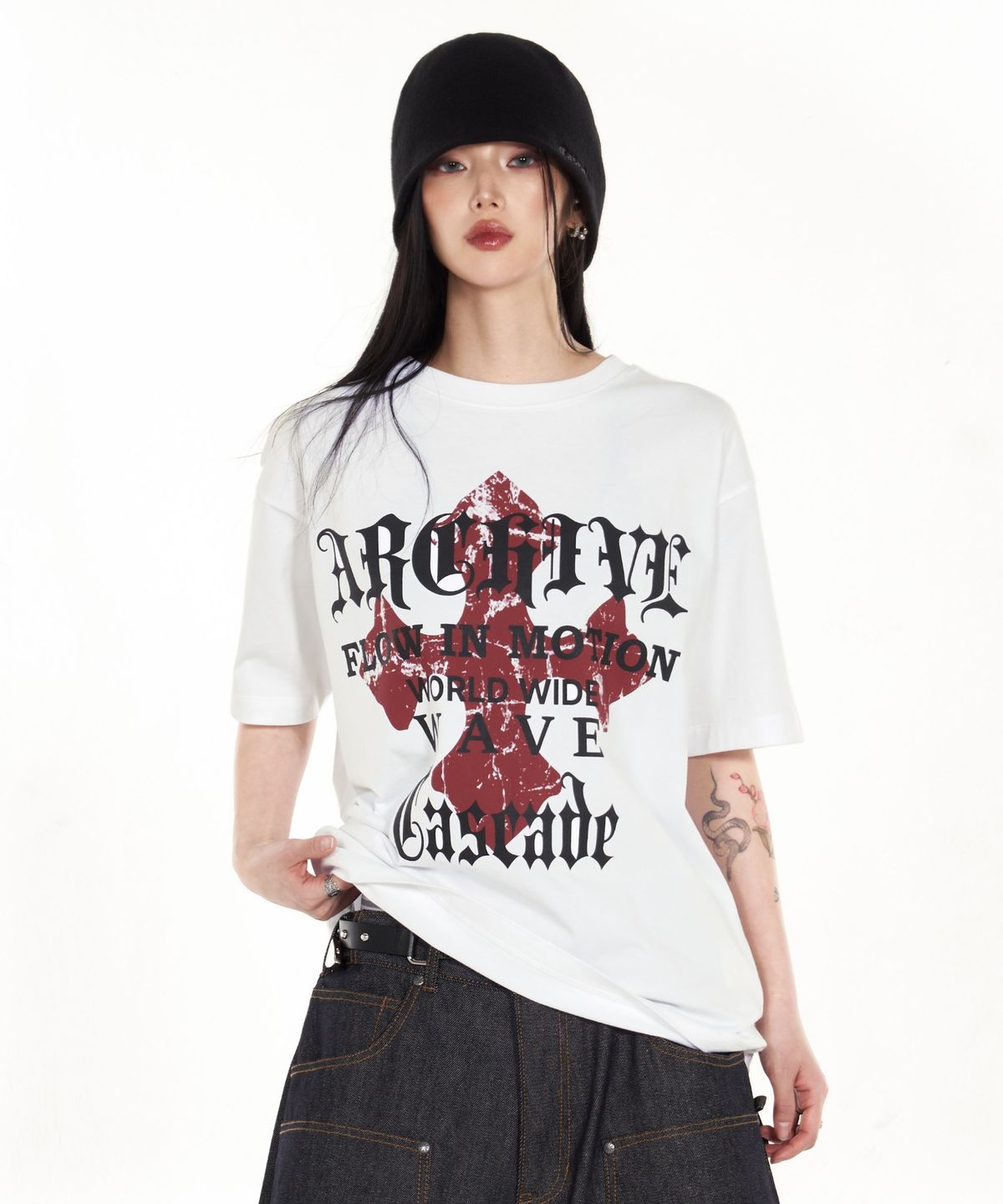 아이돈워너셀(IDWS) Wave Cross T-Shirt White