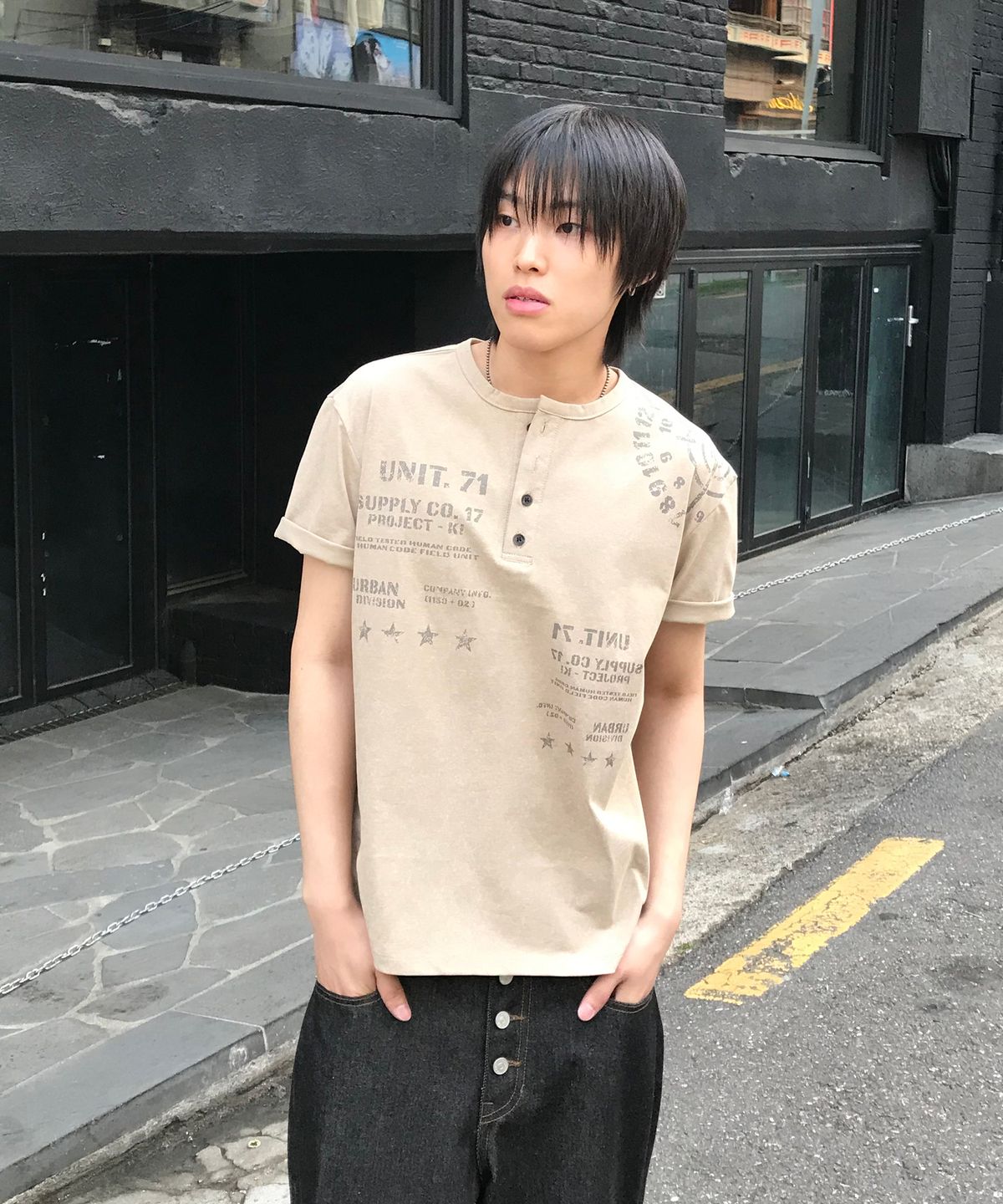 기철(KICHUL) Proto Sight Henley T-shirt (Beige)