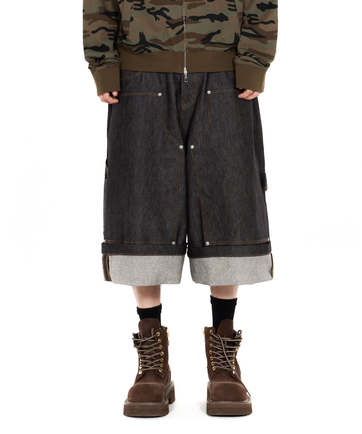 아이돈워너셀(IDWS) Fix Roll Up Carpenter Bermuda Shorts Indigo