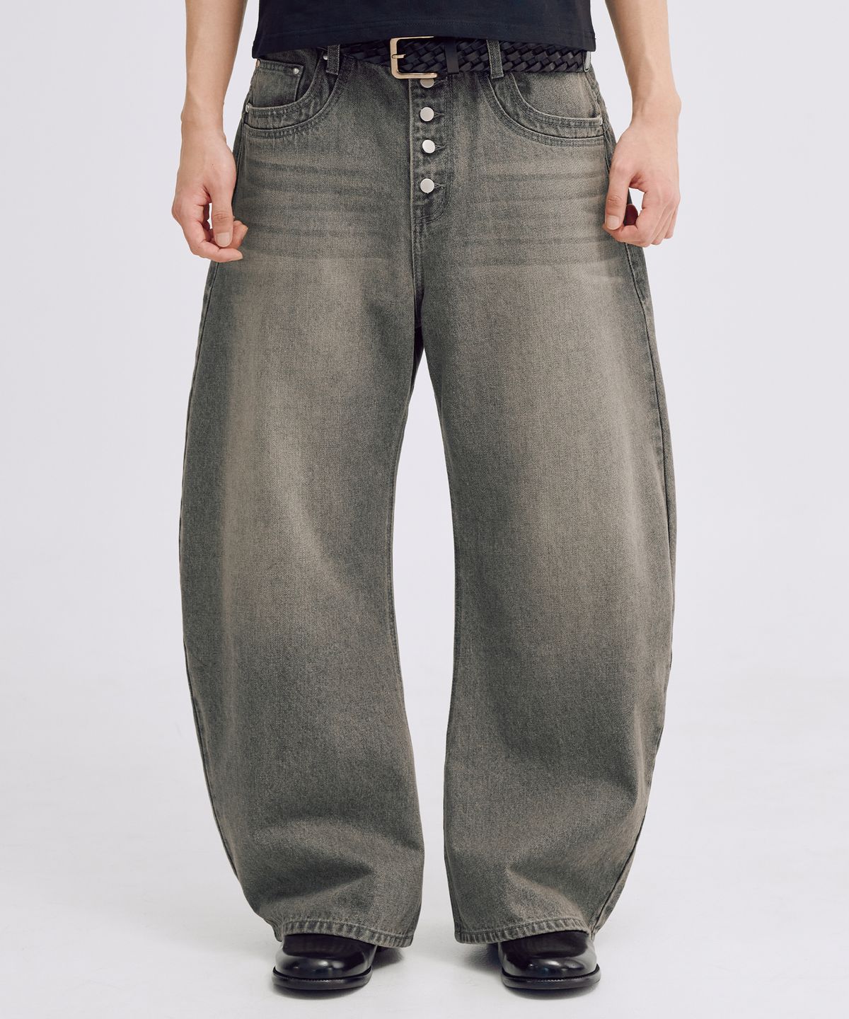 테이크이지(TAKEASY) 스모키 버튼플라이 데님팬츠 (스모키그레이)