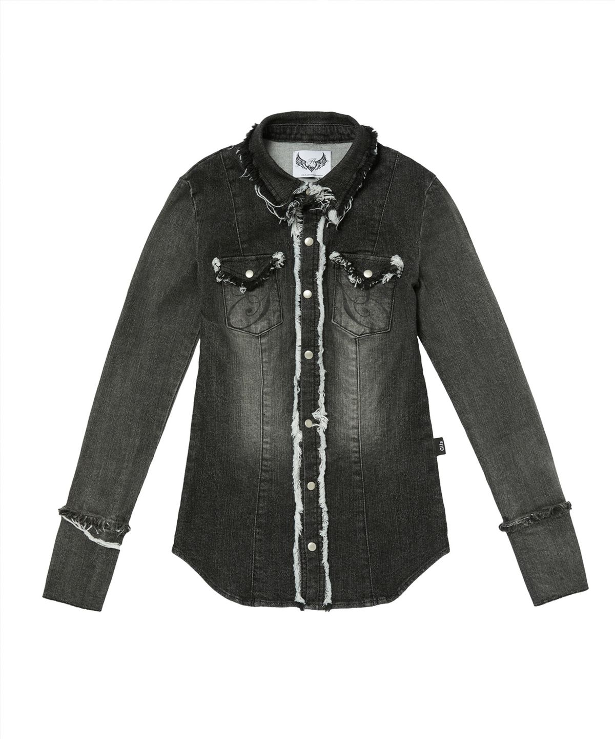 길라아카이브(GILAARCHIVE) RAW EDGE DENIM OPEN SHIRTS JACKET_BLACK