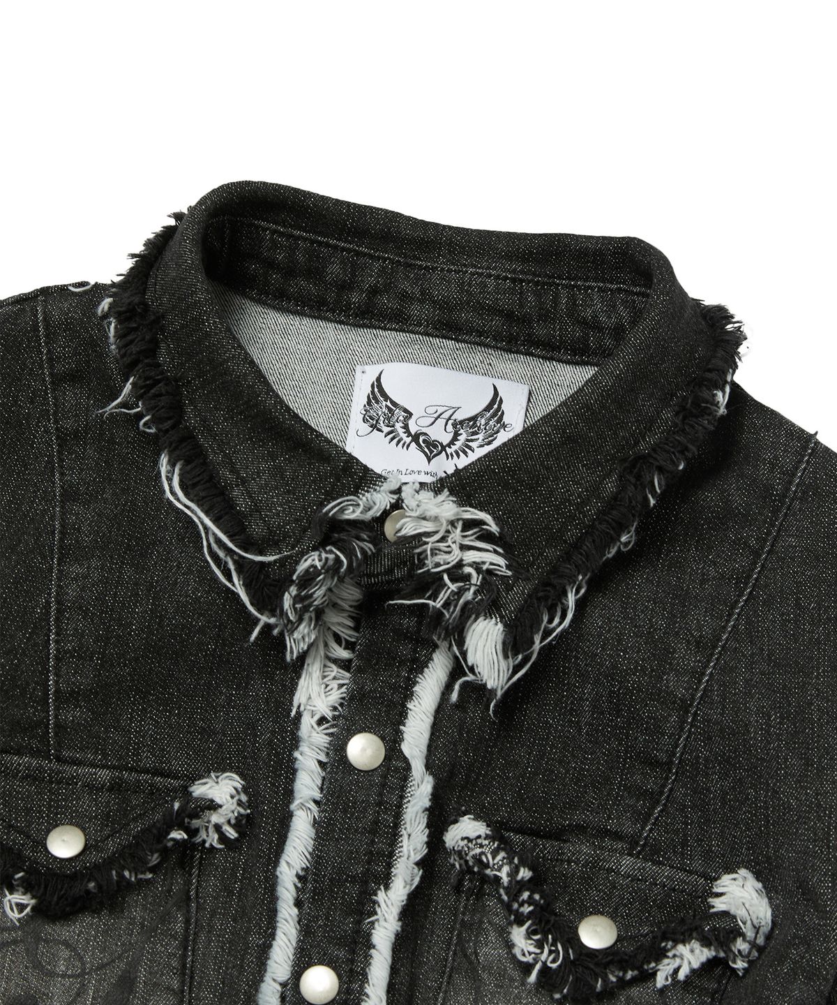 길라아카이브(GILAARCHIVE) RAW EDGE DENIM OPEN SHIRTS JACKET_BLACK
