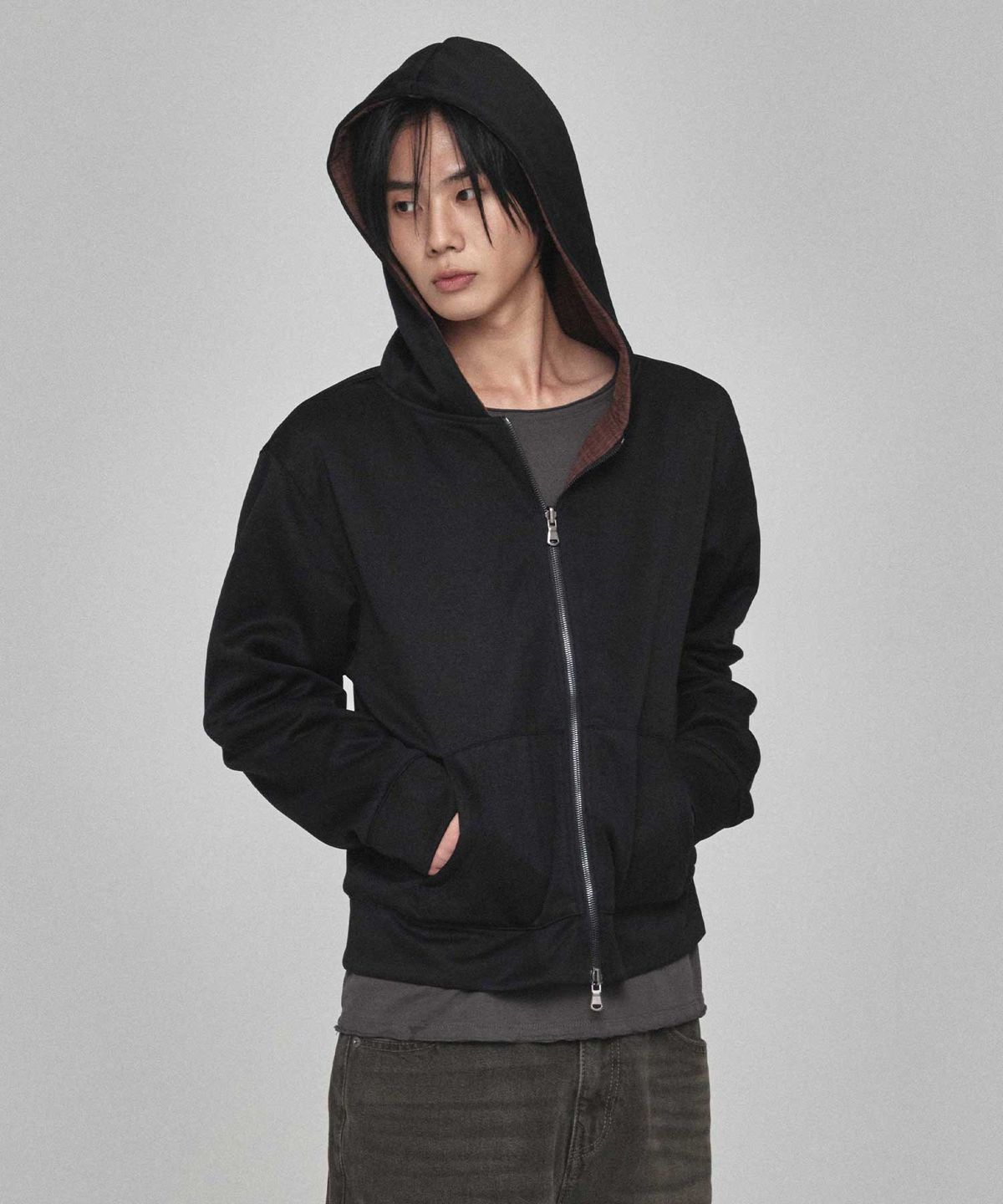 기철(KICHUL) Hidden Check Reversible Hooded Jacket (Black)