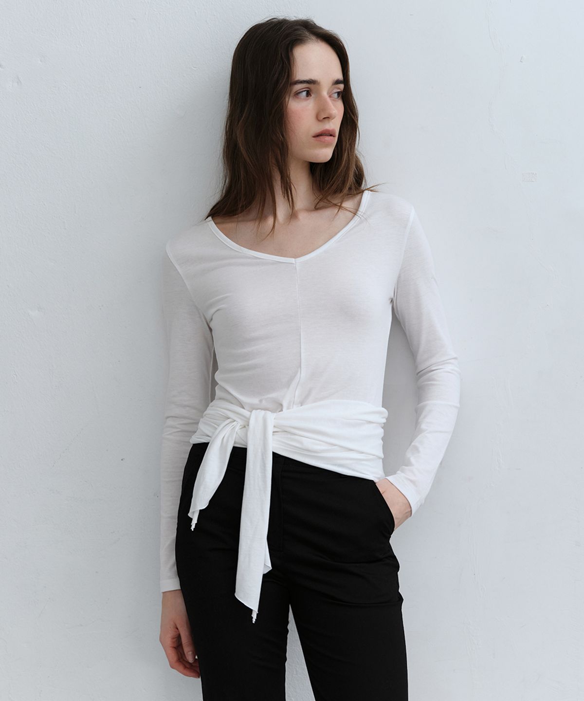 로우타이드(LOW TIDE) V-NECK TIE T-SHIRT [WHITE]