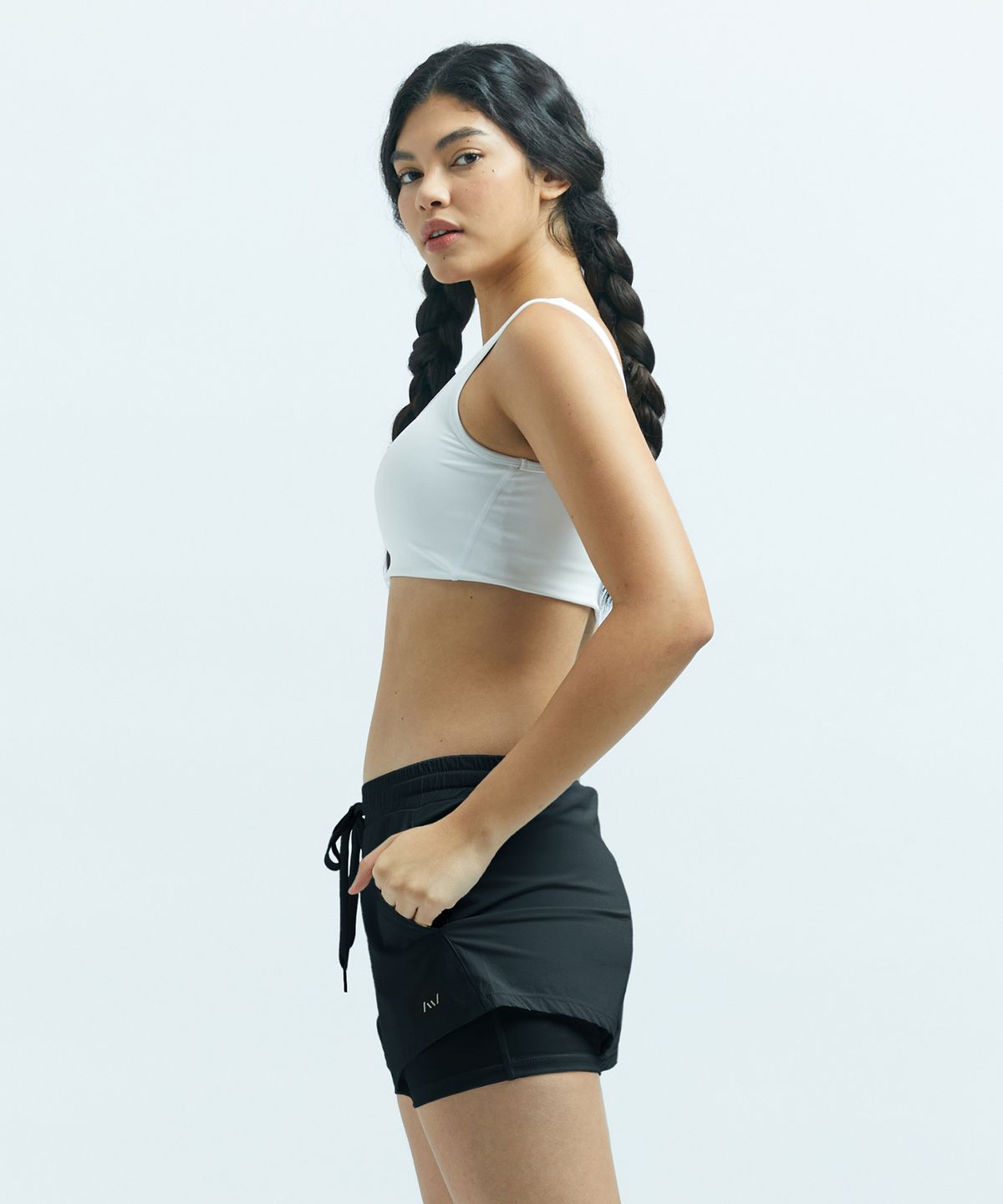레이지비(LAZYBEE) 프리무브 러닝 에센셜 여성 3부 2인1 레깅스 쇼츠 블랙